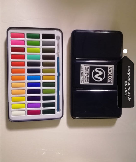 Nablon transparent water colour cake set of 36 colours